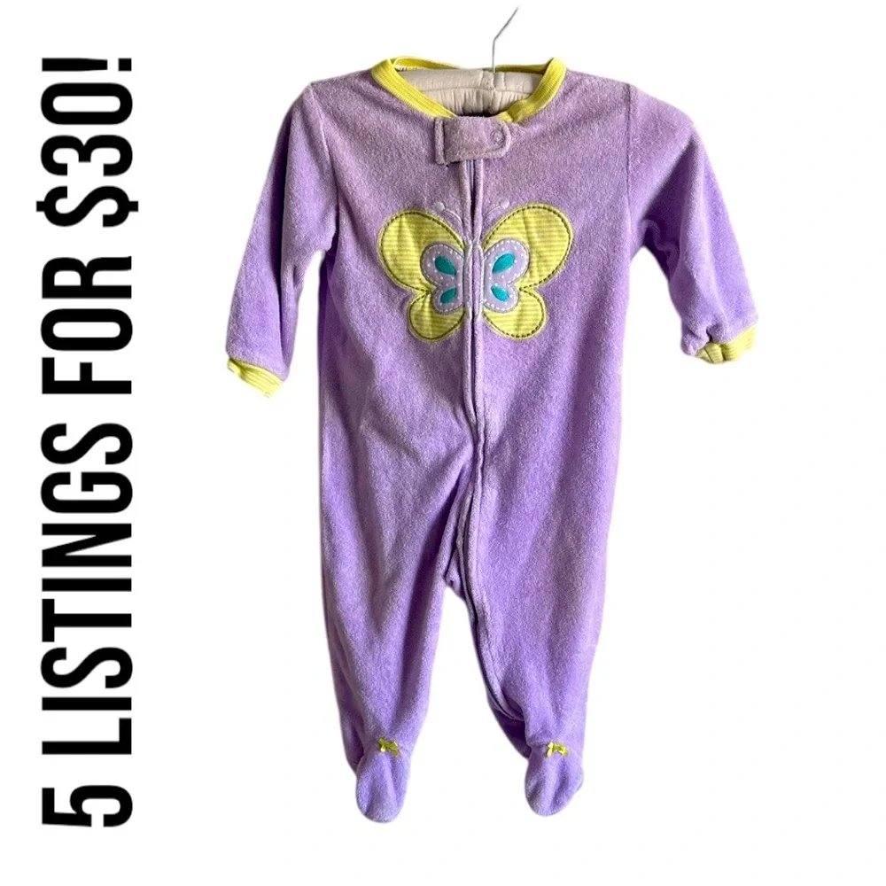 Carter’s Terry Cloth Butterfly Zip Footies Sleep & Play Baby Girl Size 6 M